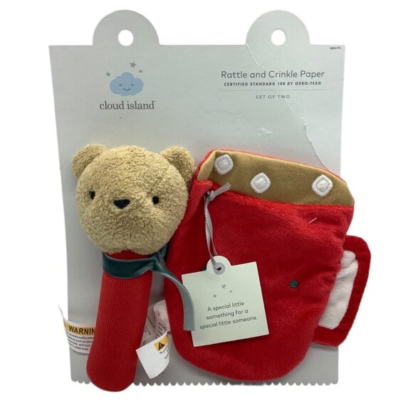 Cloud Island Baby Rattle & Crinkle Paper Set - Bear & Hot Cocoa NEW NWT Gift - Picture 1 of 7